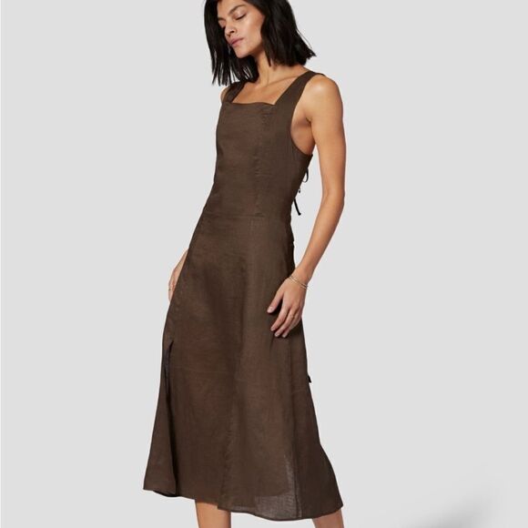 Equipment Ginette Brown Linen Sleeveless Midi Dress | 2 - Picture 1 of 11